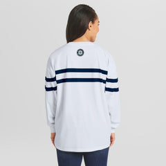 Seattle Mariners WEAR by Erin Andrews Women's Oversized Long Sleeve Striped T-Shirt - White