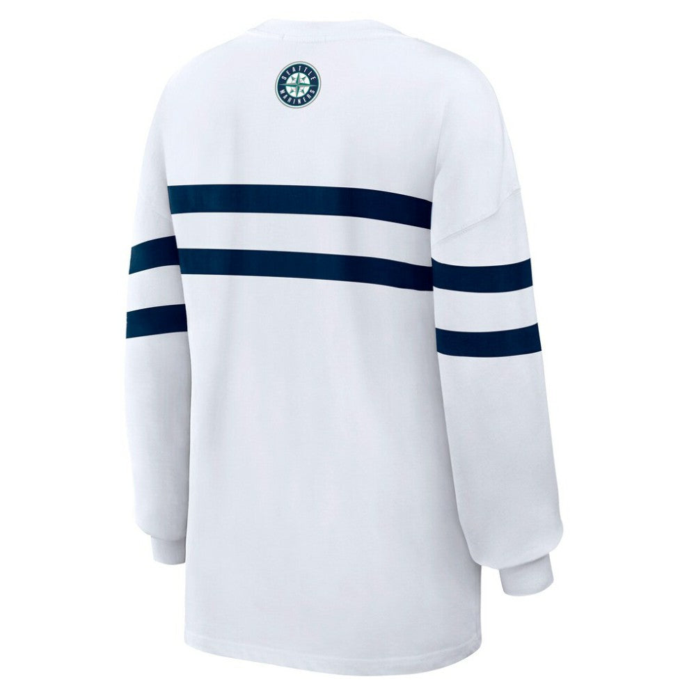 Seattle Mariners WEAR by Erin Andrews Women's Oversized Long Sleeve Striped T-Shirt - White