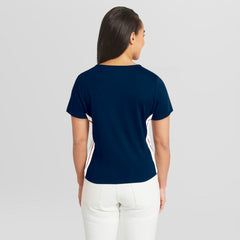 Atlanta Braves WEAR by Erin Andrews Women's Notch Neck Cropped T-Shirt - Navy