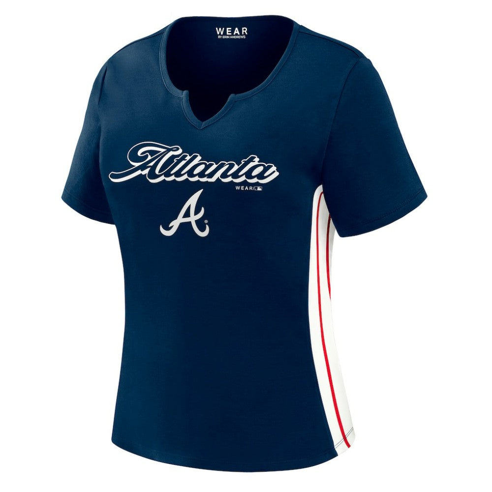 Atlanta Braves WEAR by Erin Andrews Women's Notch Neck Cropped T-Shirt - Navy