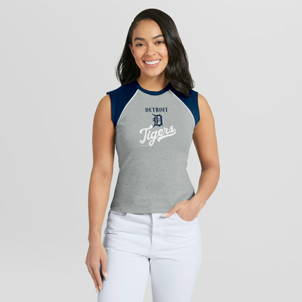 Detroit Tigers WEAR by Erin Andrews Women's Cropped Raglan Tank Top - Heather Gray