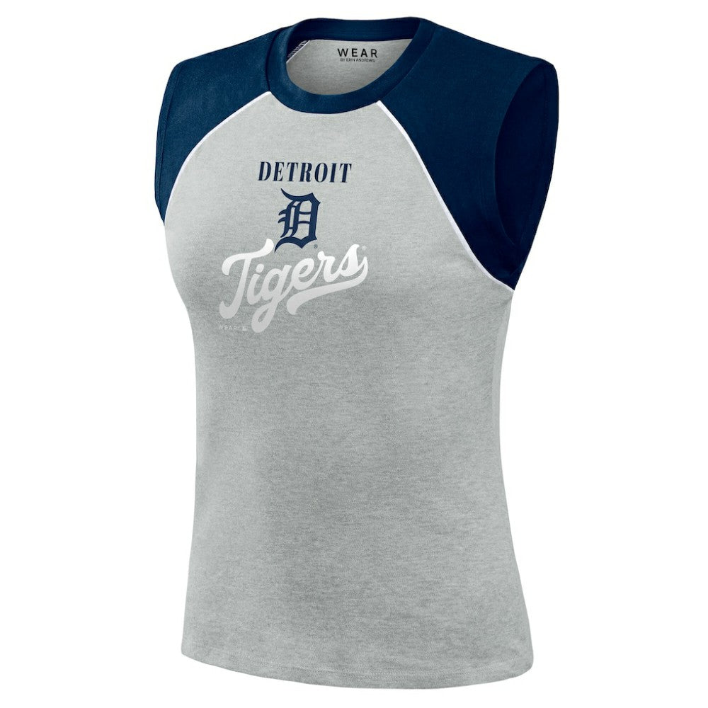 Detroit Tigers WEAR by Erin Andrews Women's Cropped Raglan Tank Top - Heather Gray