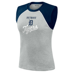 Detroit Tigers WEAR by Erin Andrews Women's Cropped Raglan Tank Top - Heather Gray