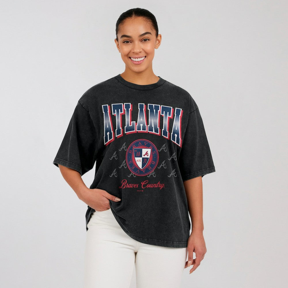 Atlanta Braves WEAR by Erin Andrews Women's Oversized Boyfriend T-Shirt - Black