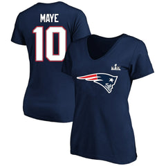 NFL New England Patriots Drake Maye  Women's Super Bowl LX Patch Plus Size Name & Number V-Neck T-Shirt