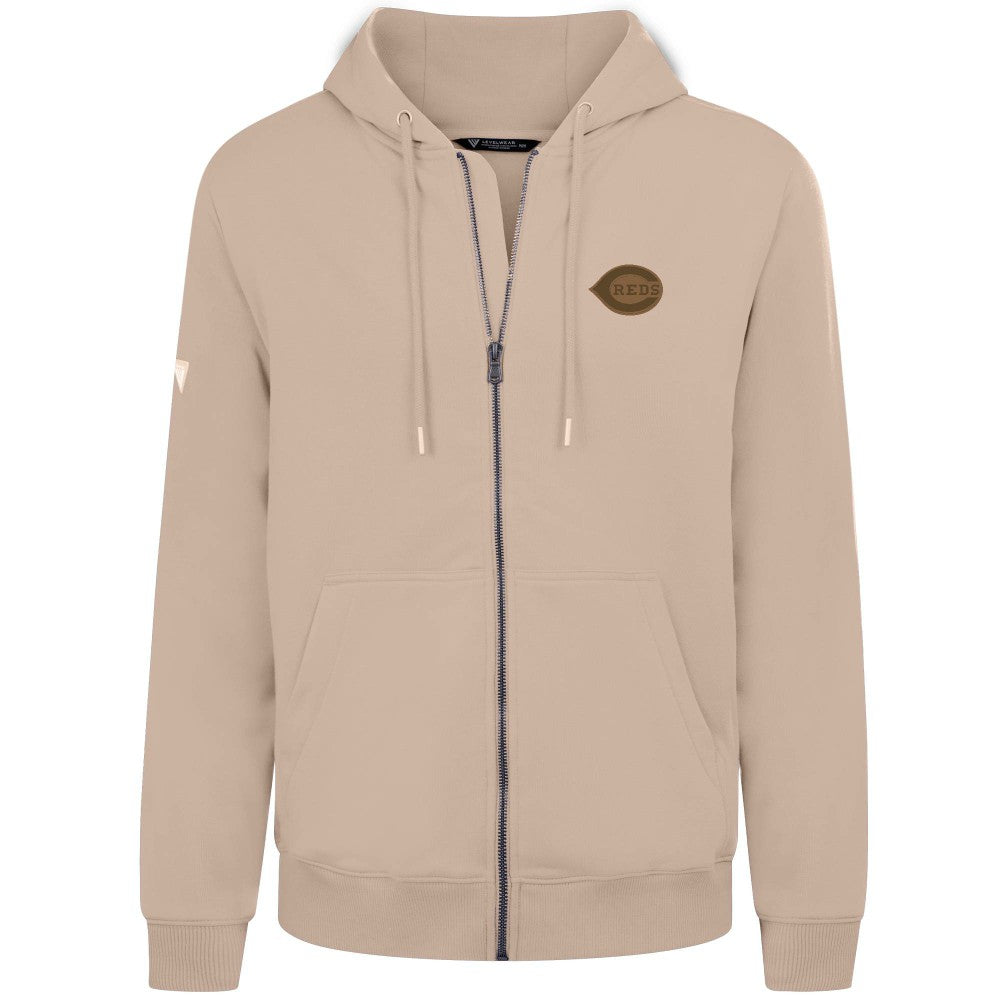 Cincinnati Reds Levelwear Podium Full-Zip Hoodie - Khaki