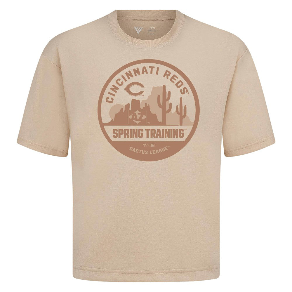 Cincinnati Reds Levelwear Spring Training Badge Luxe Signature Knit T-Shirt - Khaki