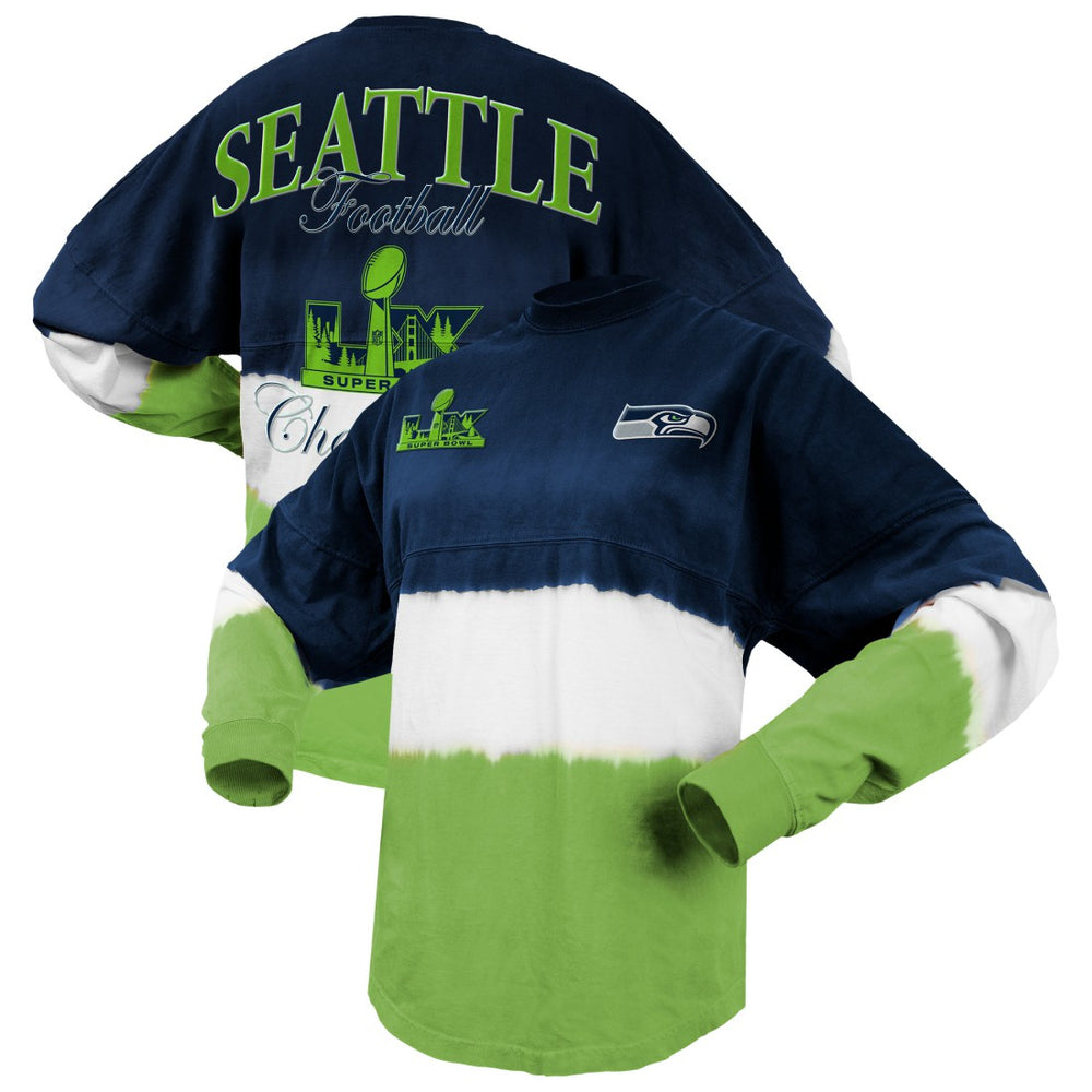 NFL Seattle Seahawks Spirit Jersey Women's Super Bowl LX s Horizontal Ombre Long Sleeve T-Shirt