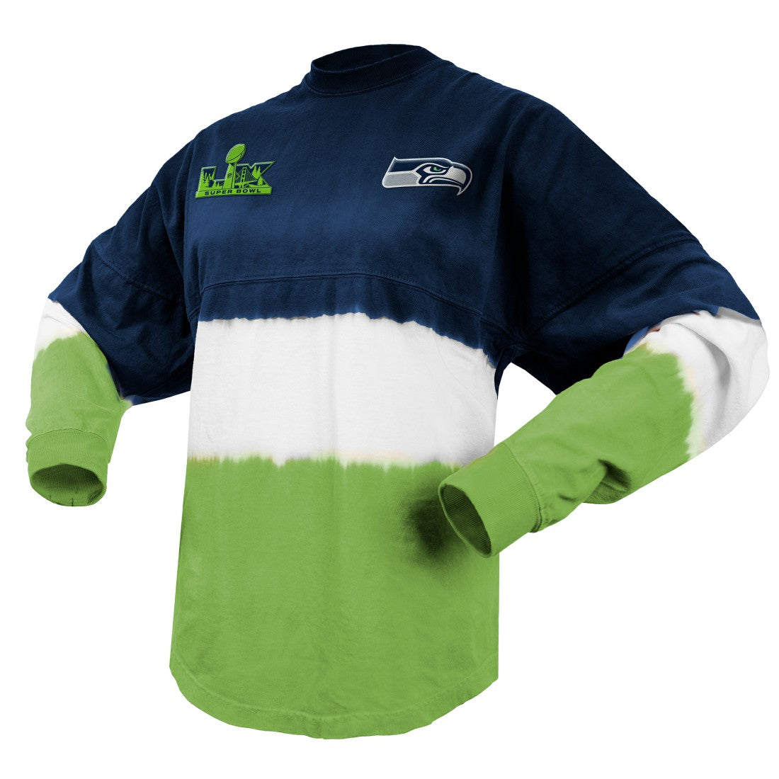 NFL Seattle Seahawks Spirit Jersey Women's Super Bowl LX s Horizontal Ombre Long Sleeve T-Shirt
