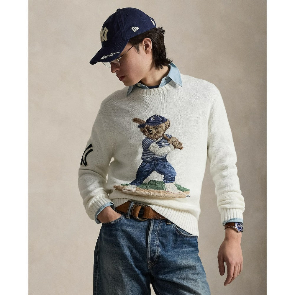 Yankees Polo Ralph Lauren Bear Sweater - White