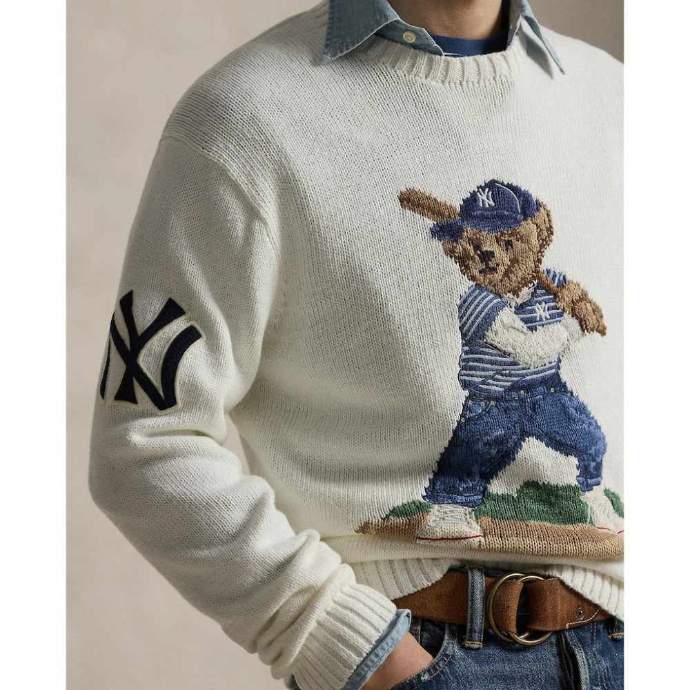Yankees Polo Ralph Lauren Bear Sweater - White