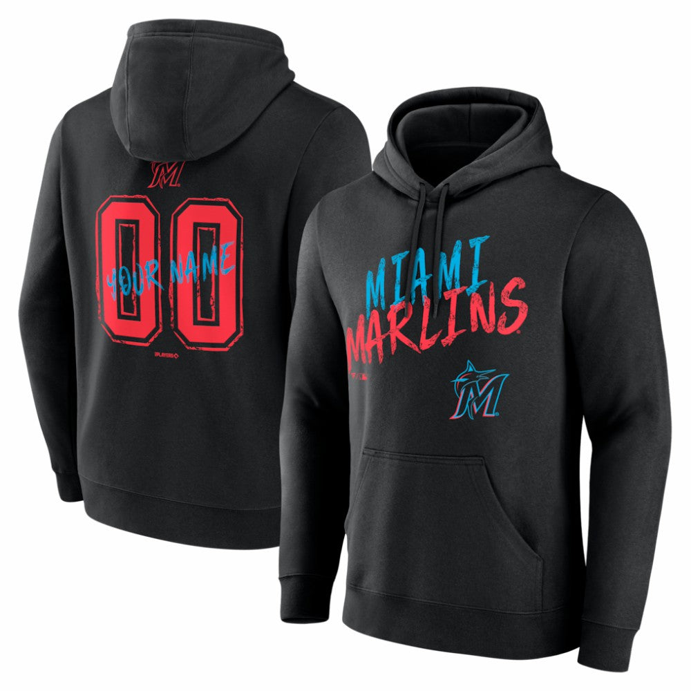 Miami Marlins  Hustle Personalized Name & Number Hoodie - Black