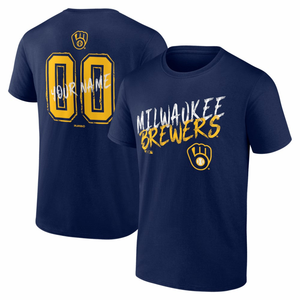 Milwaukee Brewers  Hustle Personalized Name & Number T-Shirt - Navy