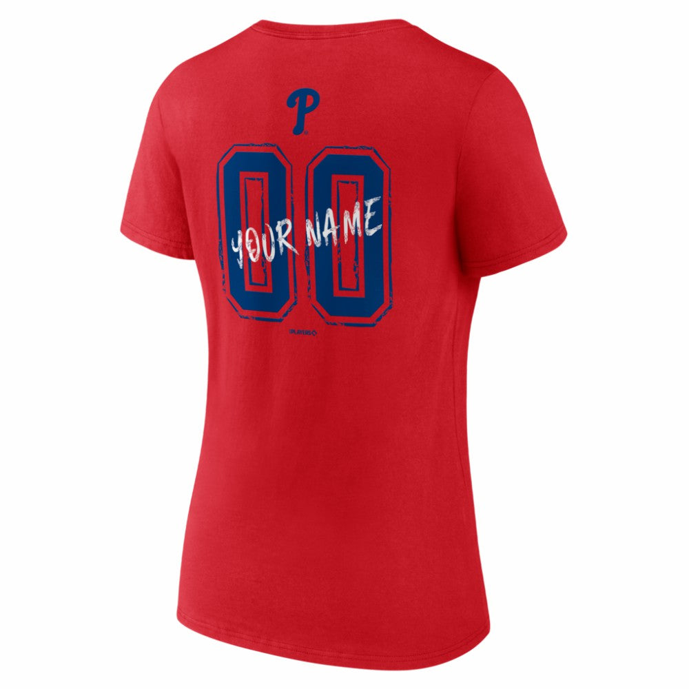 Philadelphia Phillies Women's Hustle Personalized Name & Number V-Neck T-Shirt - Red