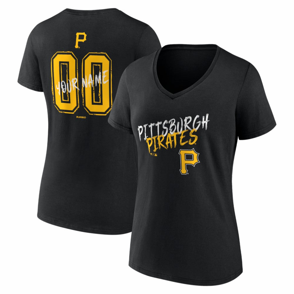 Pittsburgh Pirates Women's Hustle Personalized Name & Number V-Neck T-Shirt - Black