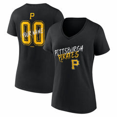 Pittsburgh Pirates Women's Hustle Personalized Name & Number V-Neck T-Shirt - Black
