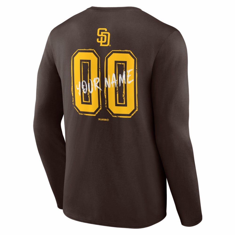 San Diego Padres  Hustle Personalized Name & Number Long Sleeve T-Shirt - Brown