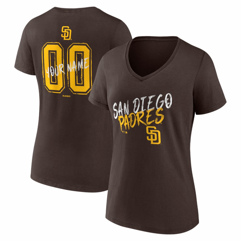 San Diego Padres Women's Hustle Personalized Name & Number V-Neck T-Shirt - Brown