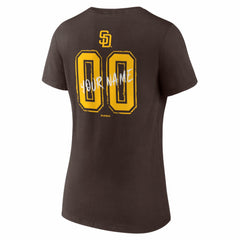 San Diego Padres Women's Hustle Personalized Name & Number V-Neck T-Shirt - Brown