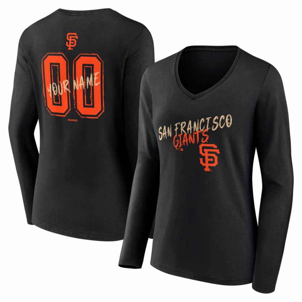 San Francisco Giants Women's Hustle Personalized Name & Number Long Sleeve V-Neck T-Shirt - Black