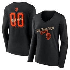 San Francisco Giants Women's Hustle Personalized Name & Number Long Sleeve V-Neck T-Shirt - Black