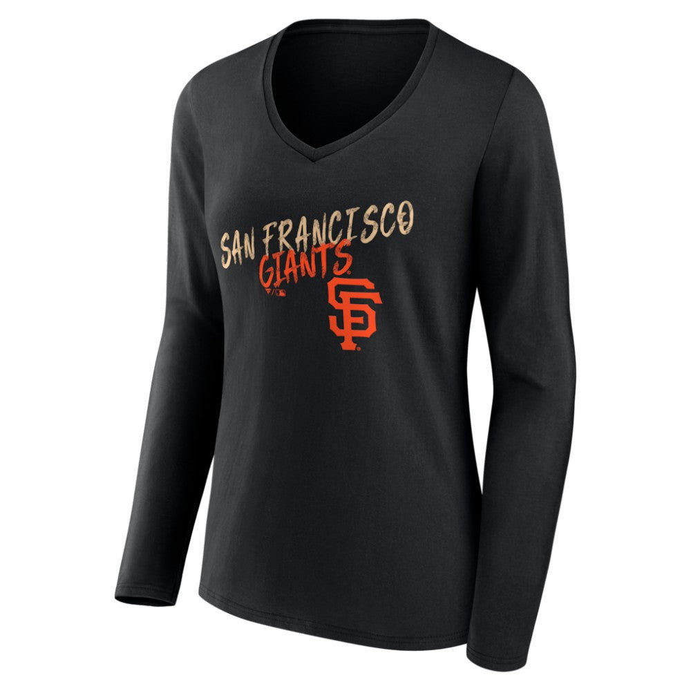 San Francisco Giants Women's Hustle Personalized Name & Number Long Sleeve V-Neck T-Shirt - Black