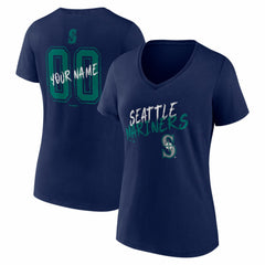 Seattle Mariners Women's Hustle Personalized Name & Number V-Neck T-Shirt - Navy