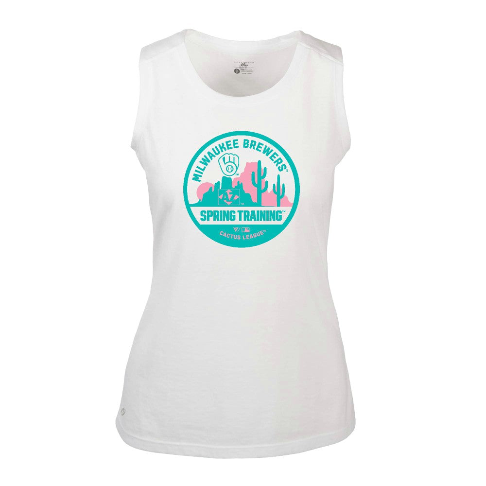 Milwaukee Brewers Levelwear Women's Macy Spring Training Badge Bold Tank Top - White