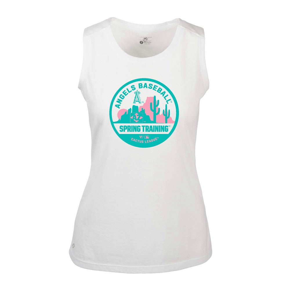 Los Angeles Angels Levelwear Women's Macy Spring Training Badge Bold Tank Top - White