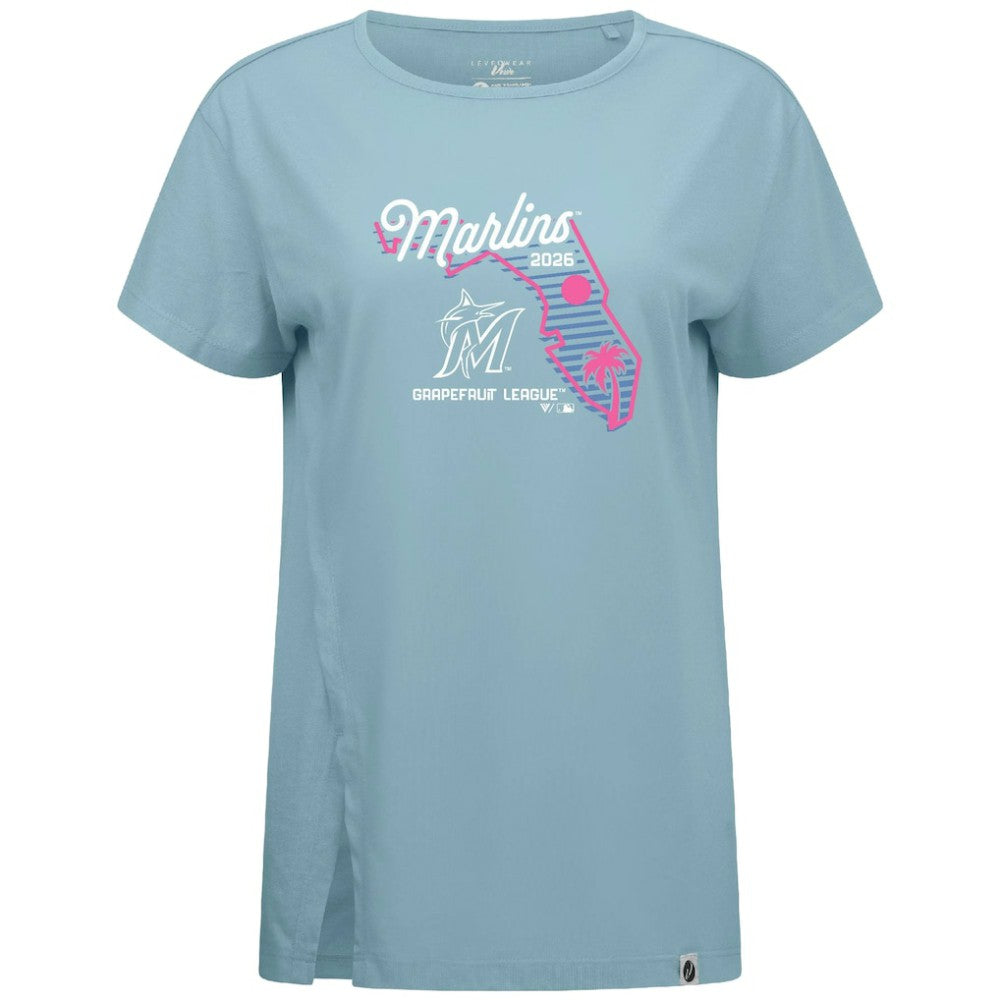 Miami Marlins Levelwear Women's Influx Spring Training Sunrise Bold T-Shirt - Blue