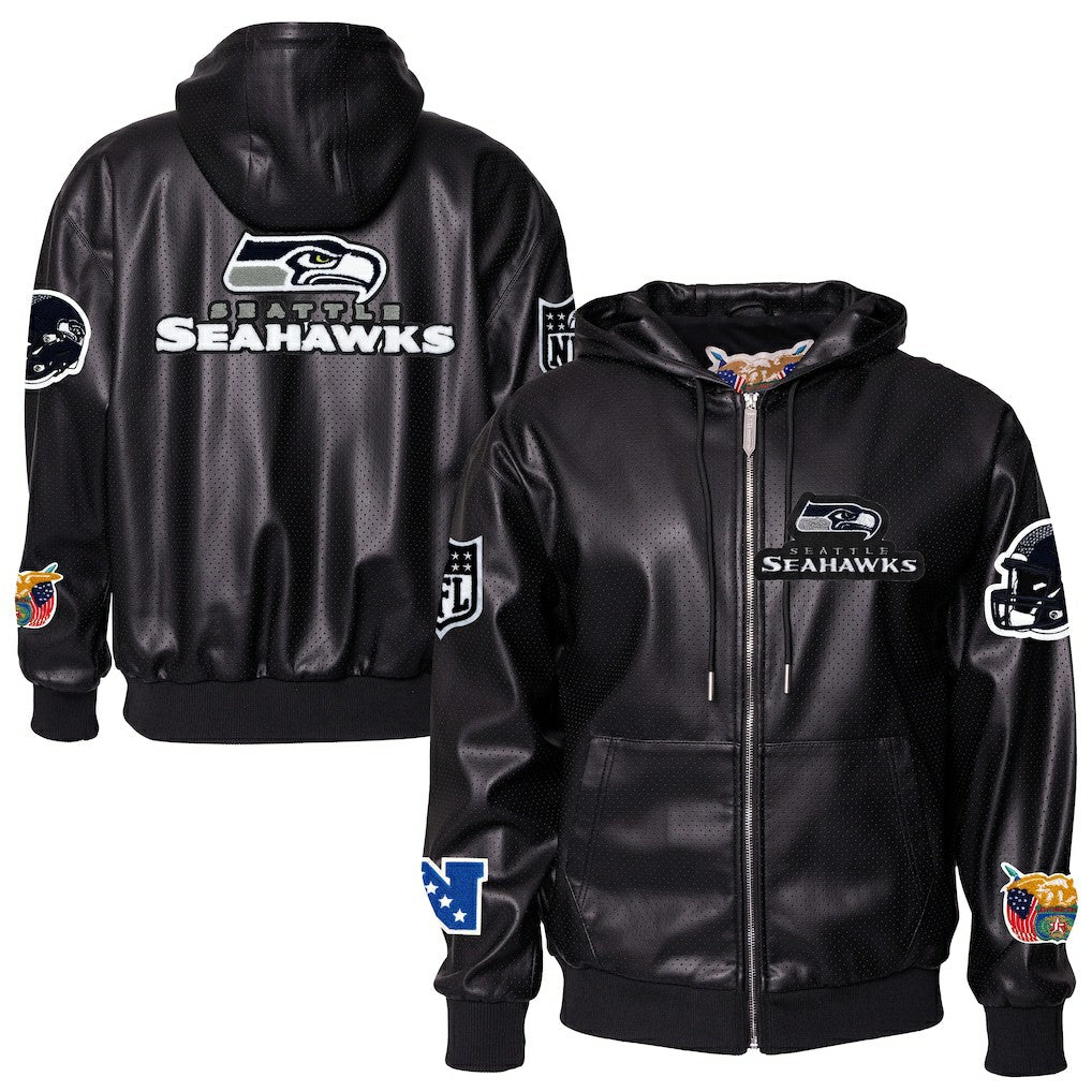 NFL Seattle Seahawks Jeff Hamilton Vegan Leather Full-Zip Hooded Jacket