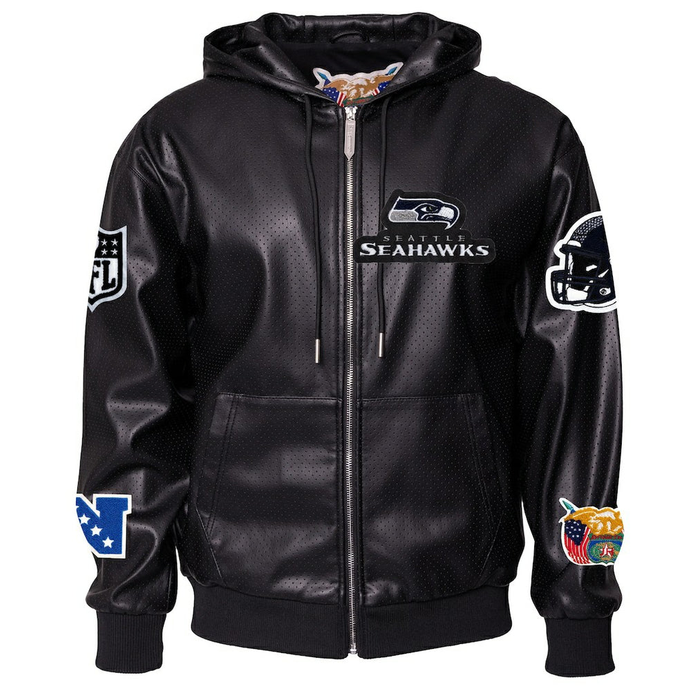 NFL Seattle Seahawks Jeff Hamilton Vegan Leather Full-Zip Hooded Jacket