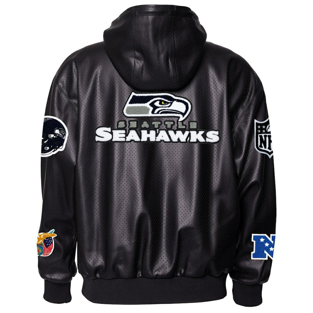 NFL Seattle Seahawks Jeff Hamilton Vegan Leather Full-Zip Hooded Jacket