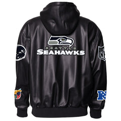 NFL Seattle Seahawks Jeff Hamilton Vegan Leather Full-Zip Hooded Jacket
