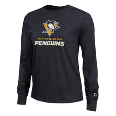 Pittsburgh Penguins Champion Women's Wordmark Lockup Long Sleeve T-Shirt