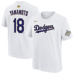 Yoshinobu Yamamoto Los Angeles Dodgers Youth 2026 Gold Collection Name & Number T-Shirt - White | Nike