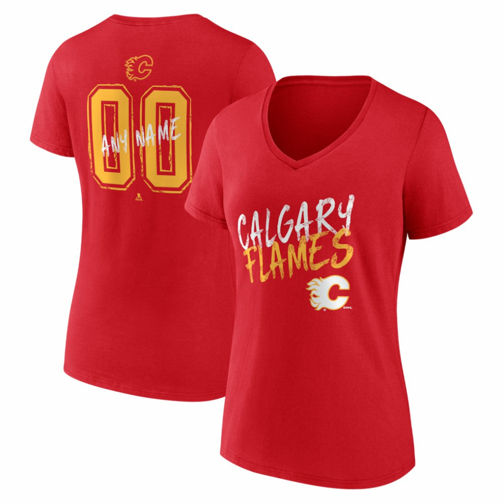 Calgary Flames Women's Hustle Personalized Name & Number V-Neck T-Shirt