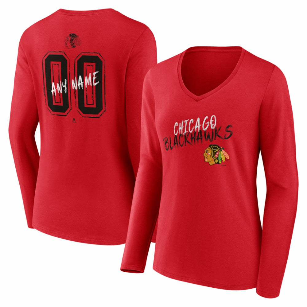 Chicago Blackhawks Women's Hustle Personalized Name & Number Long Sleeve V-Neck T-Shirt