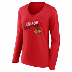Chicago Blackhawks Women's Hustle Personalized Name & Number Long Sleeve V-Neck T-Shirt