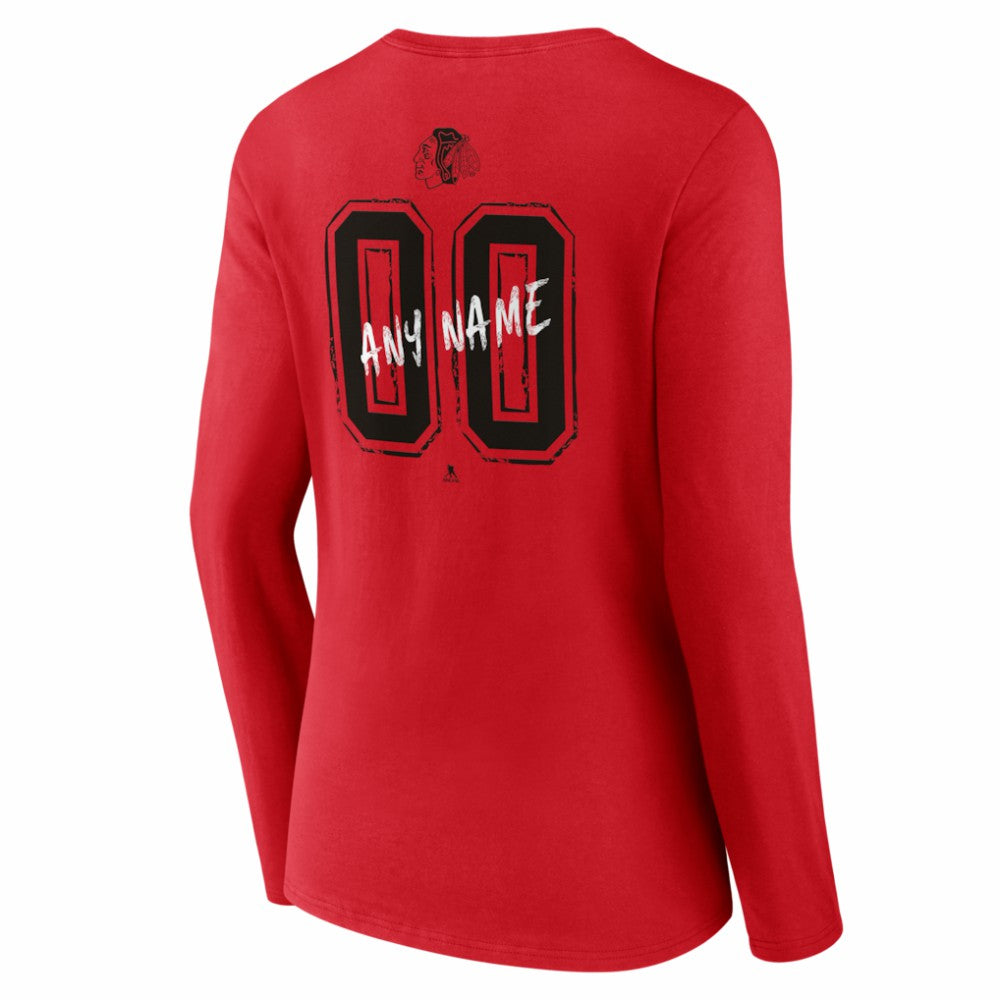 Chicago Blackhawks Women's Hustle Personalized Name & Number Long Sleeve V-Neck T-Shirt