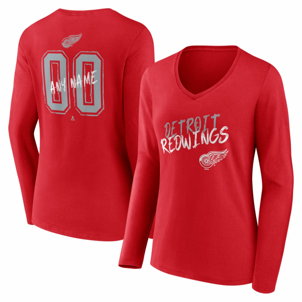 Detroit Red Wings Women's Hustle Personalized Name & Number Long Sleeve V-Neck T-Shirt