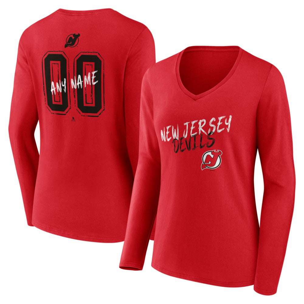 New Jersey Devils Women's Hustle Personalized Name & Number Long Sleeve V-Neck T-Shirt