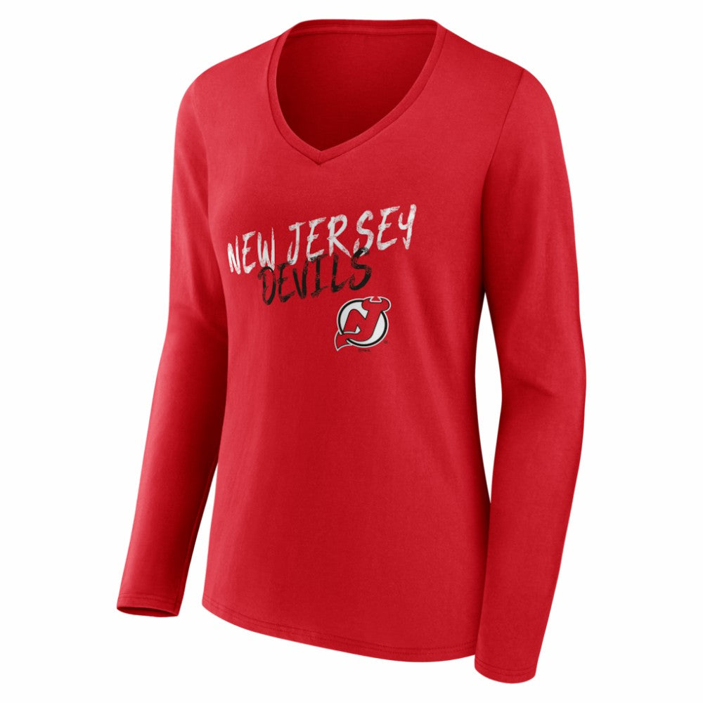 New Jersey Devils Women's Hustle Personalized Name & Number Long Sleeve V-Neck T-Shirt