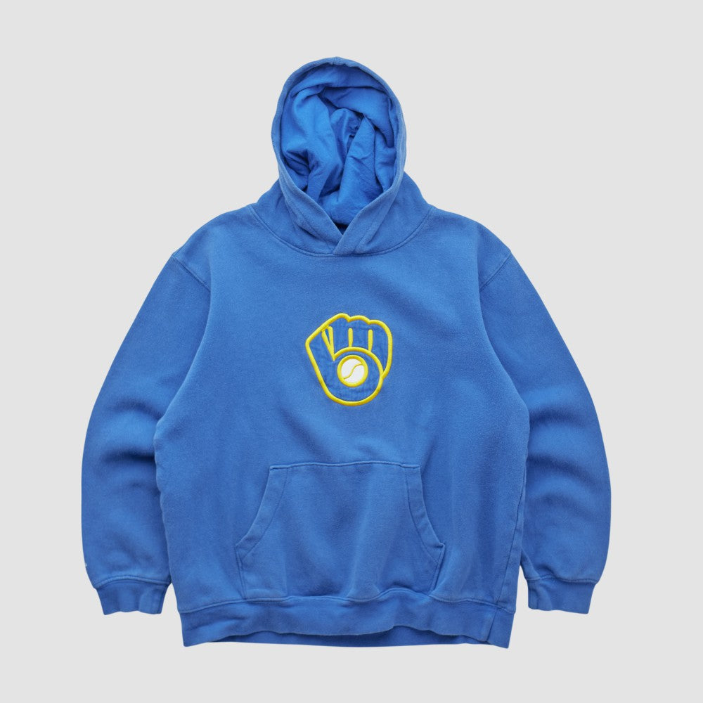 Milwaukee Brewers Majestic 2000s Hooded Pullover Sweatshirt - Blue Vintage