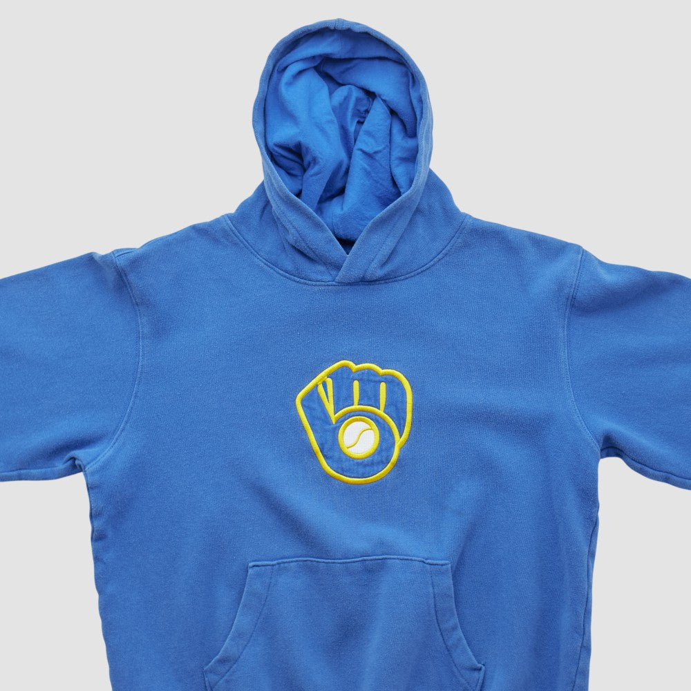 Milwaukee Brewers Majestic 2000s Hooded Pullover Sweatshirt - Blue Vintage