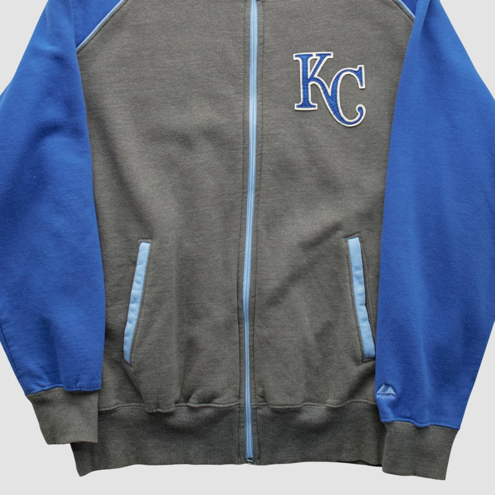 Kansas City Royals Majestic 2000s Full Zip Sweatshirt - Dark Heather Gray Vintage