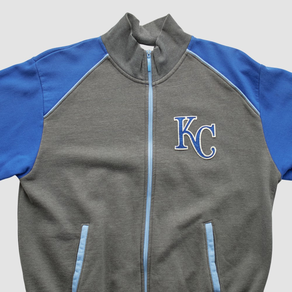 Kansas City Royals Majestic 2000s Full Zip Sweatshirt - Dark Heather Gray Vintage