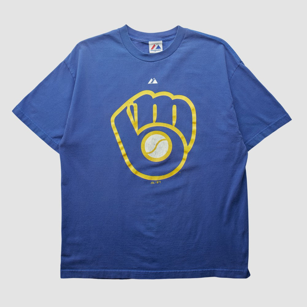 Milwaukee Brewers Majestic 2000s T-shirt - Blue Vintage