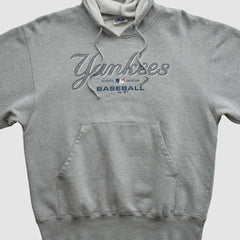 New York Yankees Majestic 2000s Hooded Pullover Sweatshirt - Heather Gray Vintage