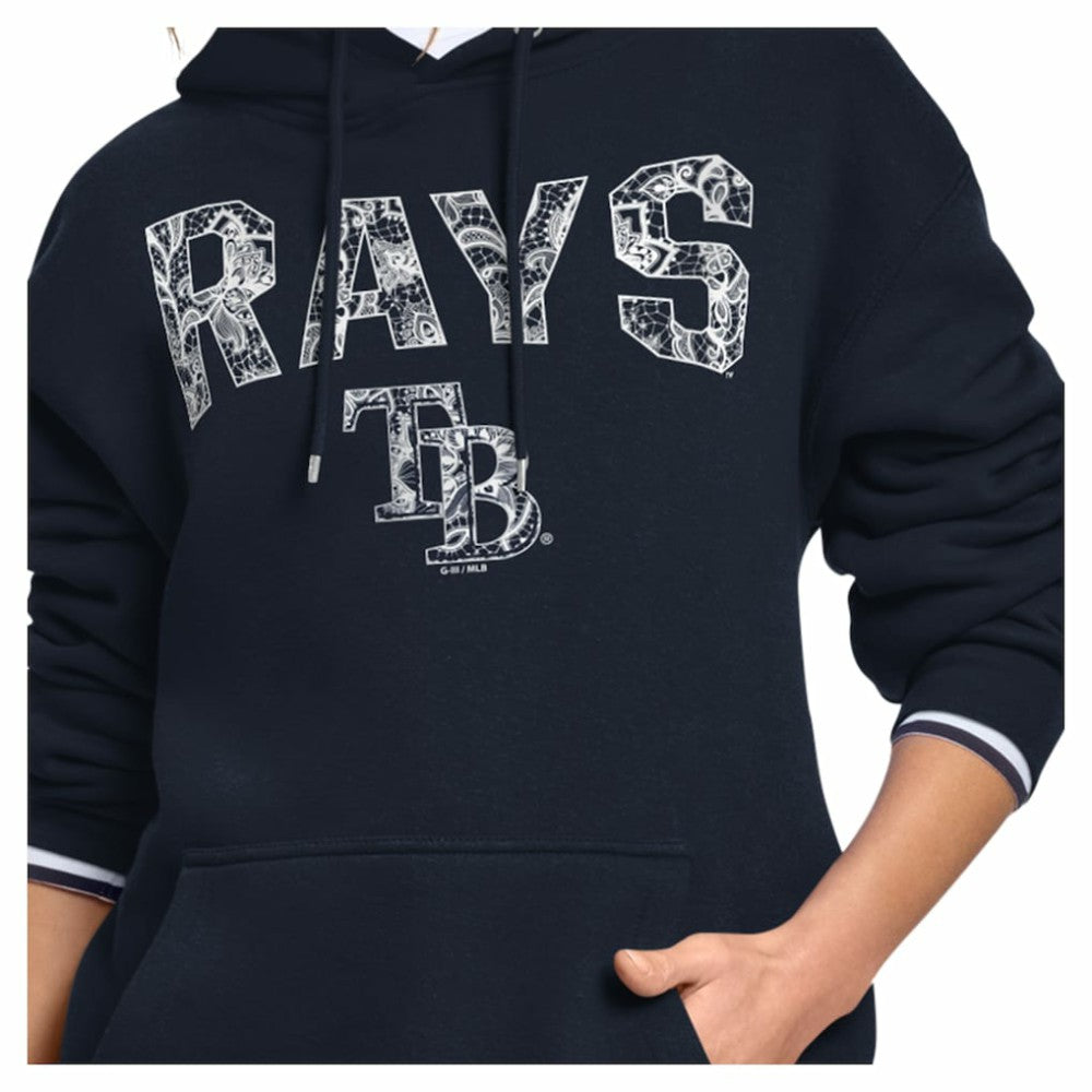 Tampa Bay Rays Starter Women's Lace Team Lockup Fleece Hoodie - Navy